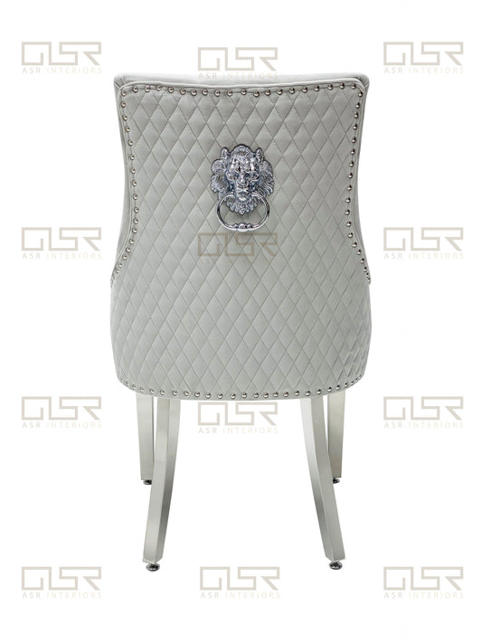 Chelsea Silver Velvet Lion Knocker Dining Chair