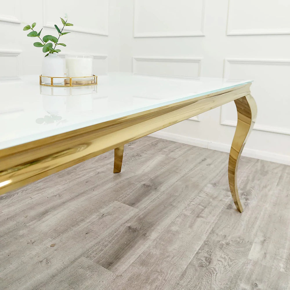 Louis Dining Table Gold Legs with White Glass Top