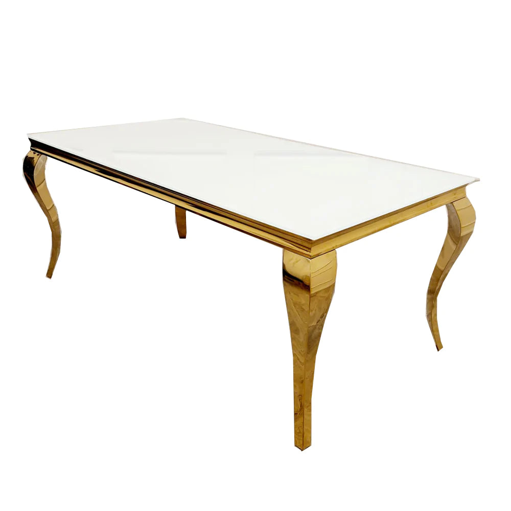 Louis Dining Table Gold Legs with White Glass Top