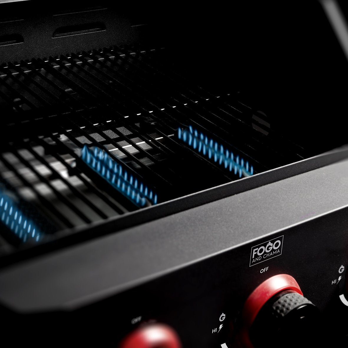 Fogo & Chama, 3 burner BBQ, close up of burner