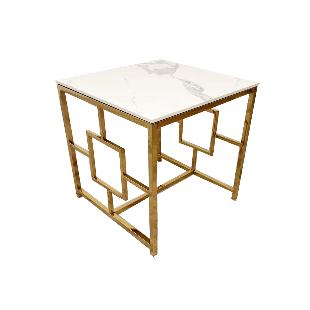 Vogue Gold Lamp Table with Polar White Sintered Top