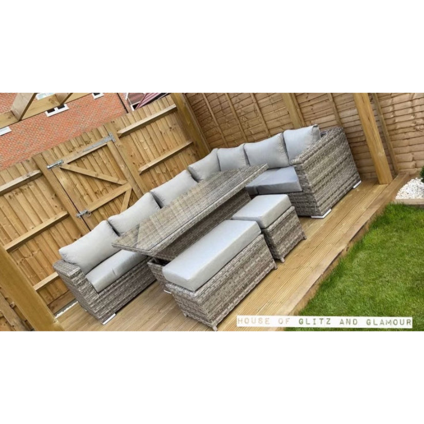 Monte Carlo Rattan Wide Corner Sofa With Rising Dining Table Set In Be The House Of Glitz And Glamour