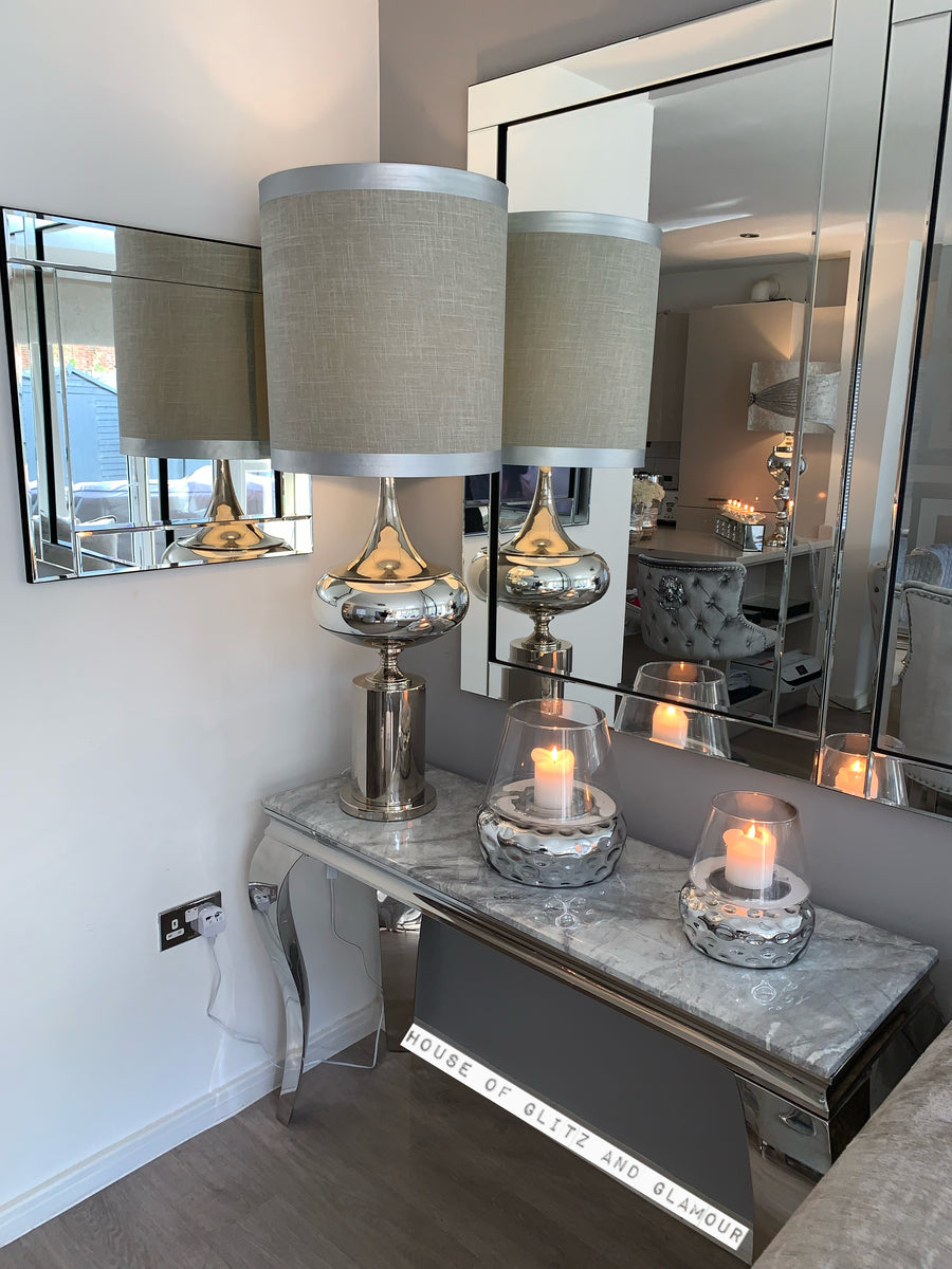 Louis Grey Marble & Stainless Steel Console Table 140cm x 40cm x 75cm