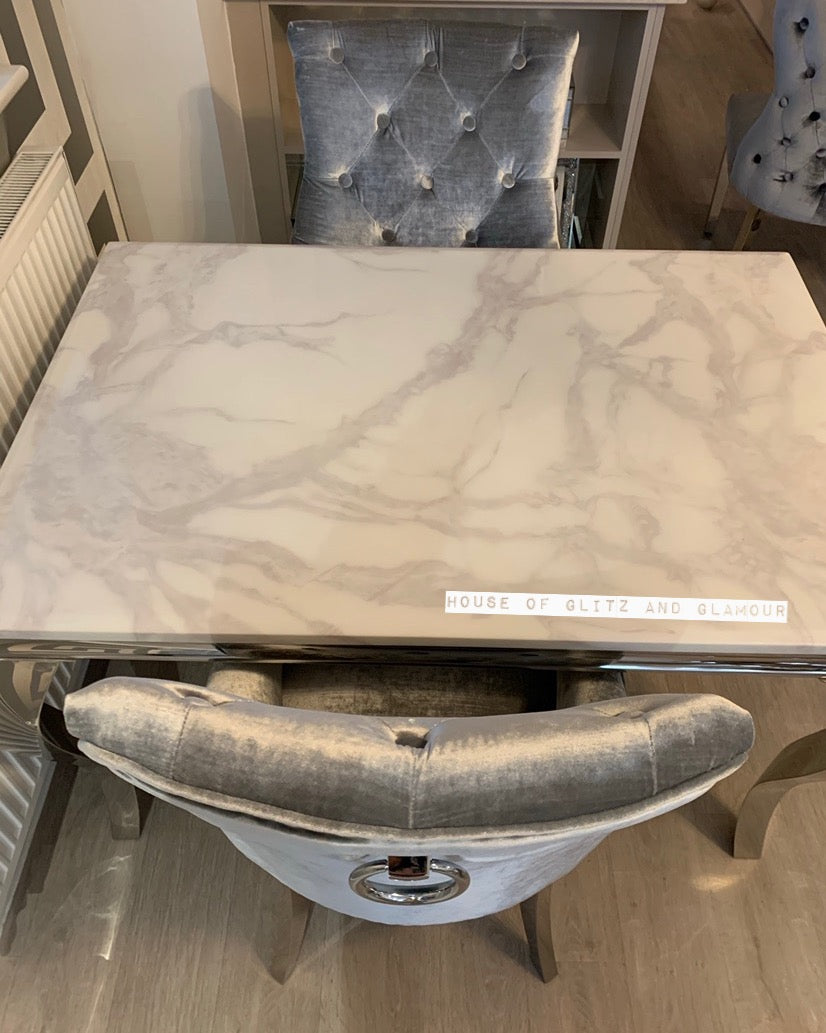 1.2m Louis White Marble & Stainless Steel Dining Table