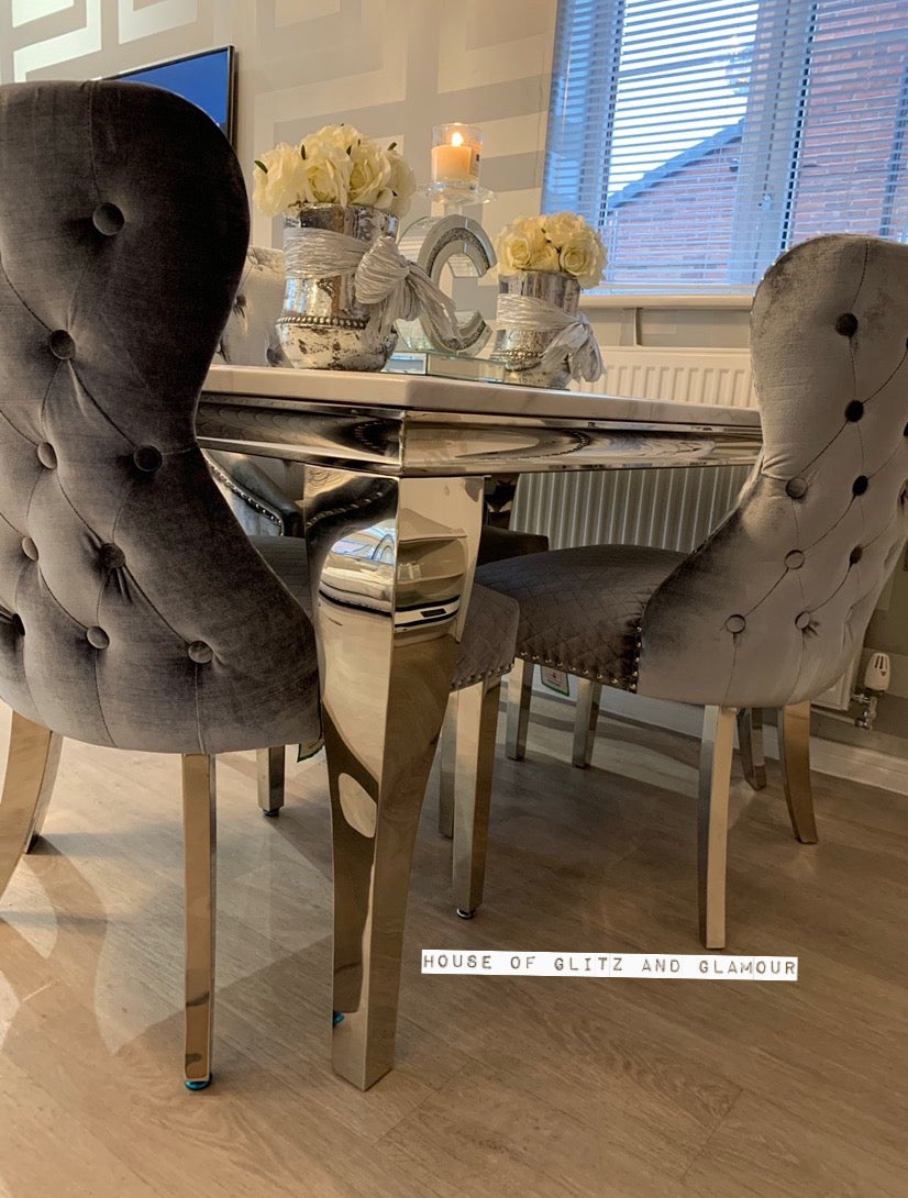 1.2m Louis White Marble & Stainless Steel Dining Table