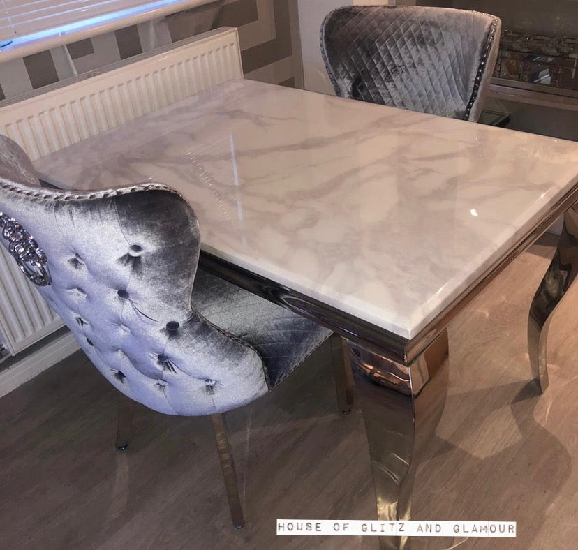 1.2m Louis White Marble & Stainless Steel Dining Table