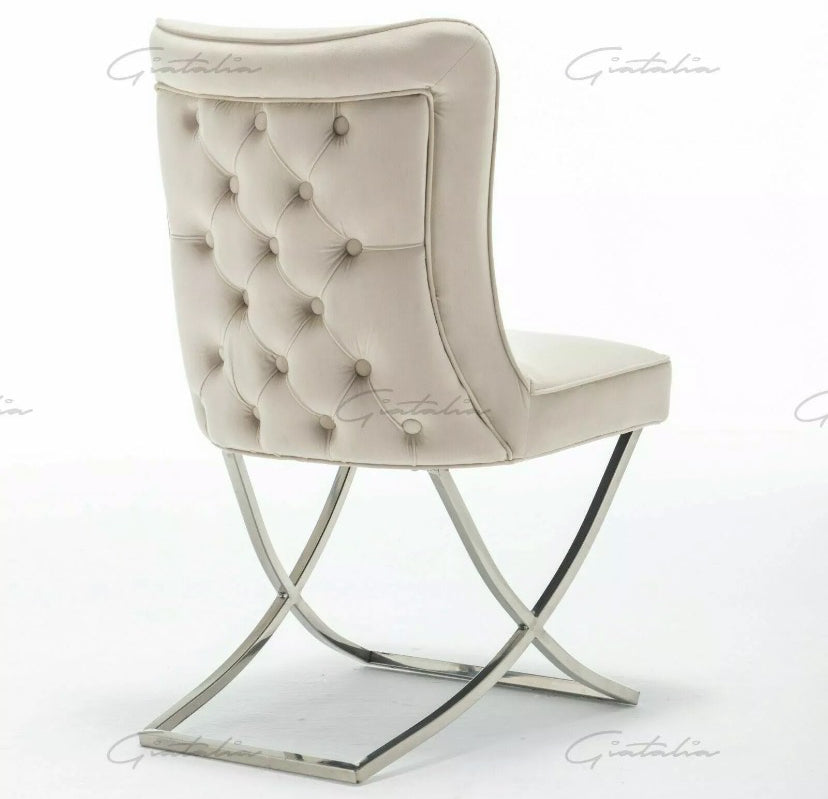 Coco X Leg Tufted Creme Dining Chairs