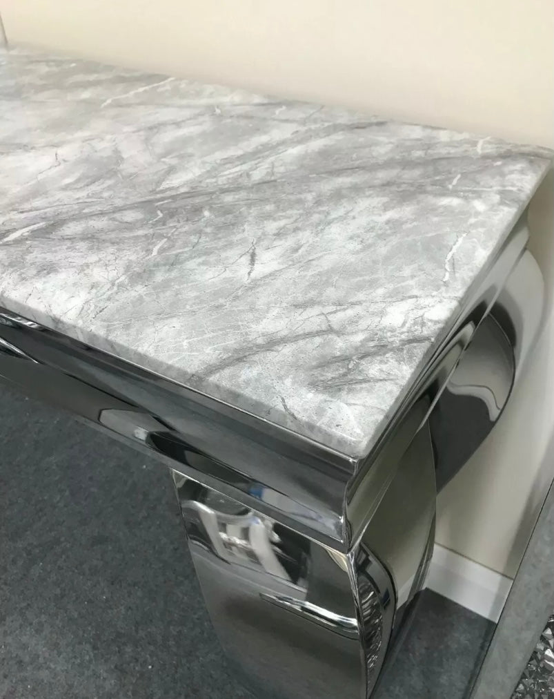 Louis Grey Marble & Stainless Steel Console Table 140cm x 40cm x 75cm