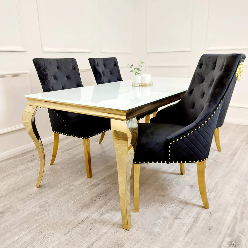 Louis Dining Table Gold Legs with White Glass Top
