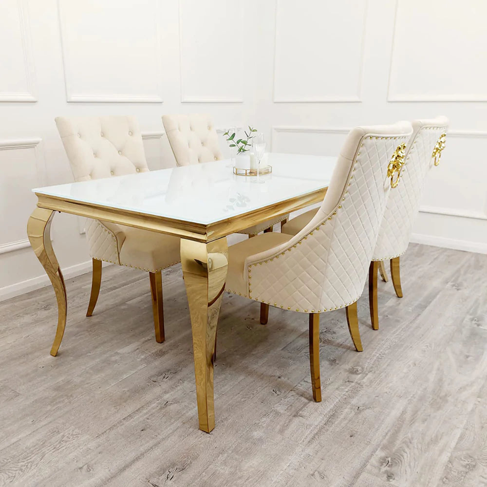 Louis Dining Table Gold Legs with White Glass Top