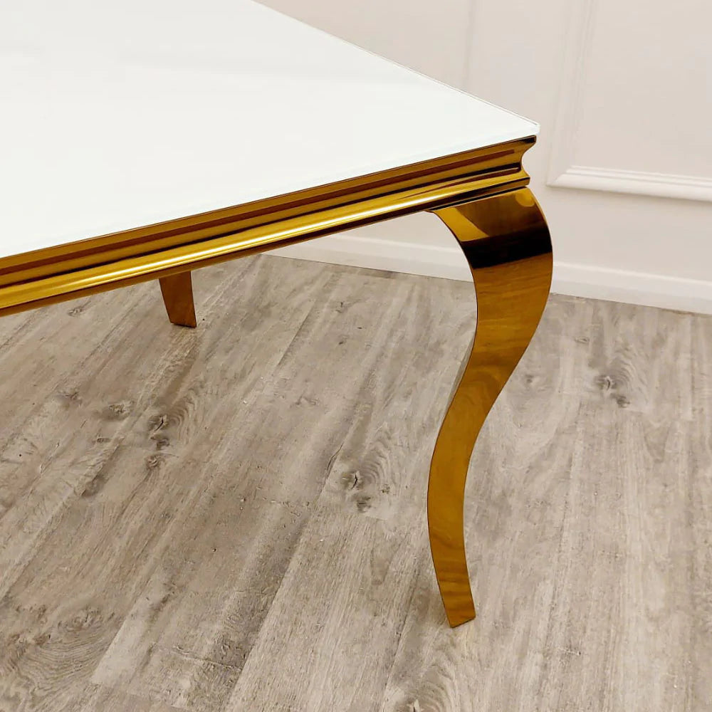 Louis Dining Table Gold Legs with White Glass Top