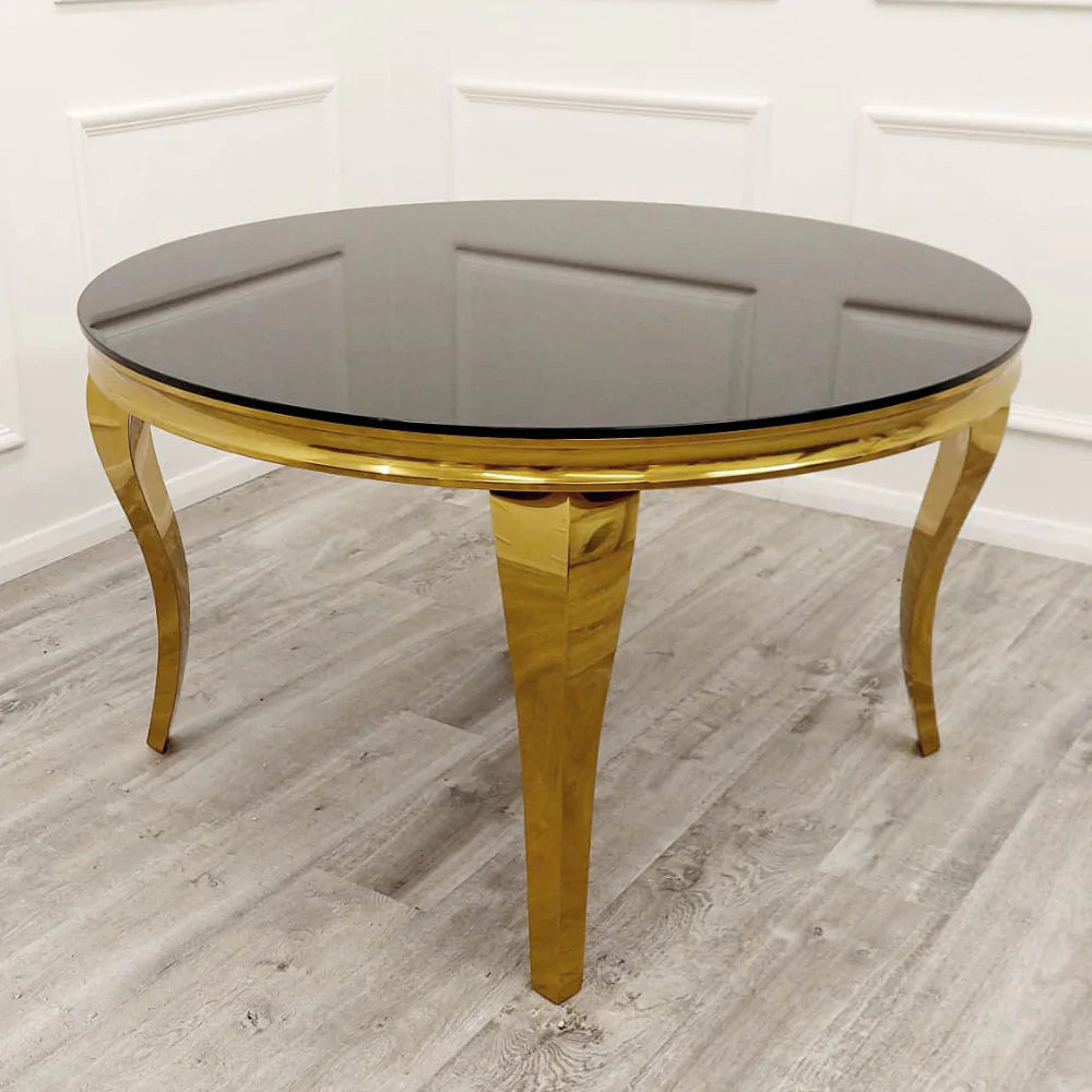 Louis Dining Table Gold Legs with Black Glass Top