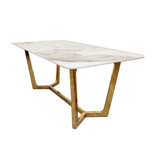 Luca Cream 1.8 Dining Table With Gold Frame And Pandora Gold Sintered Top