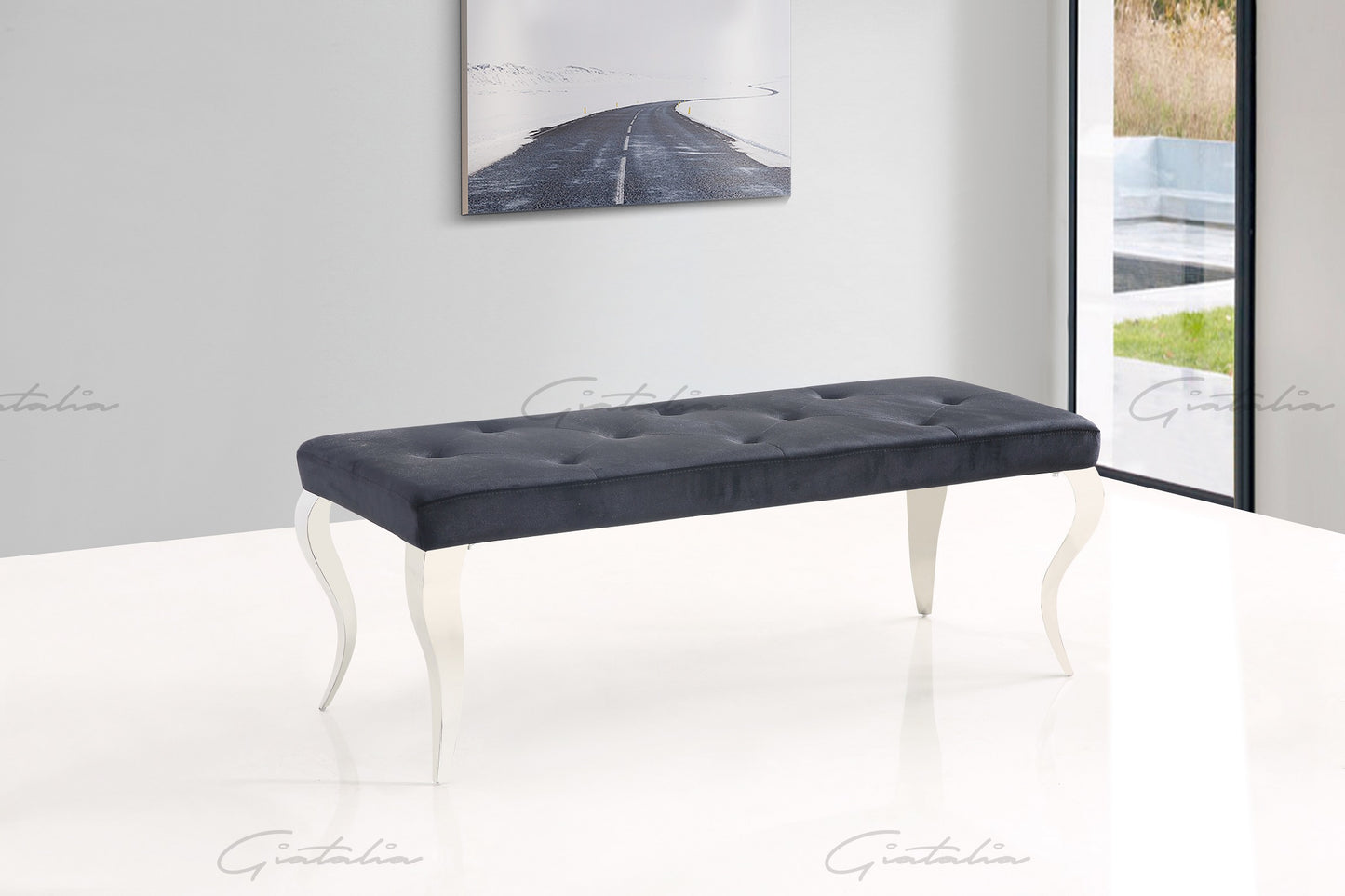 Black Plush Lia Velvet Bench With Stainless Steel Legs