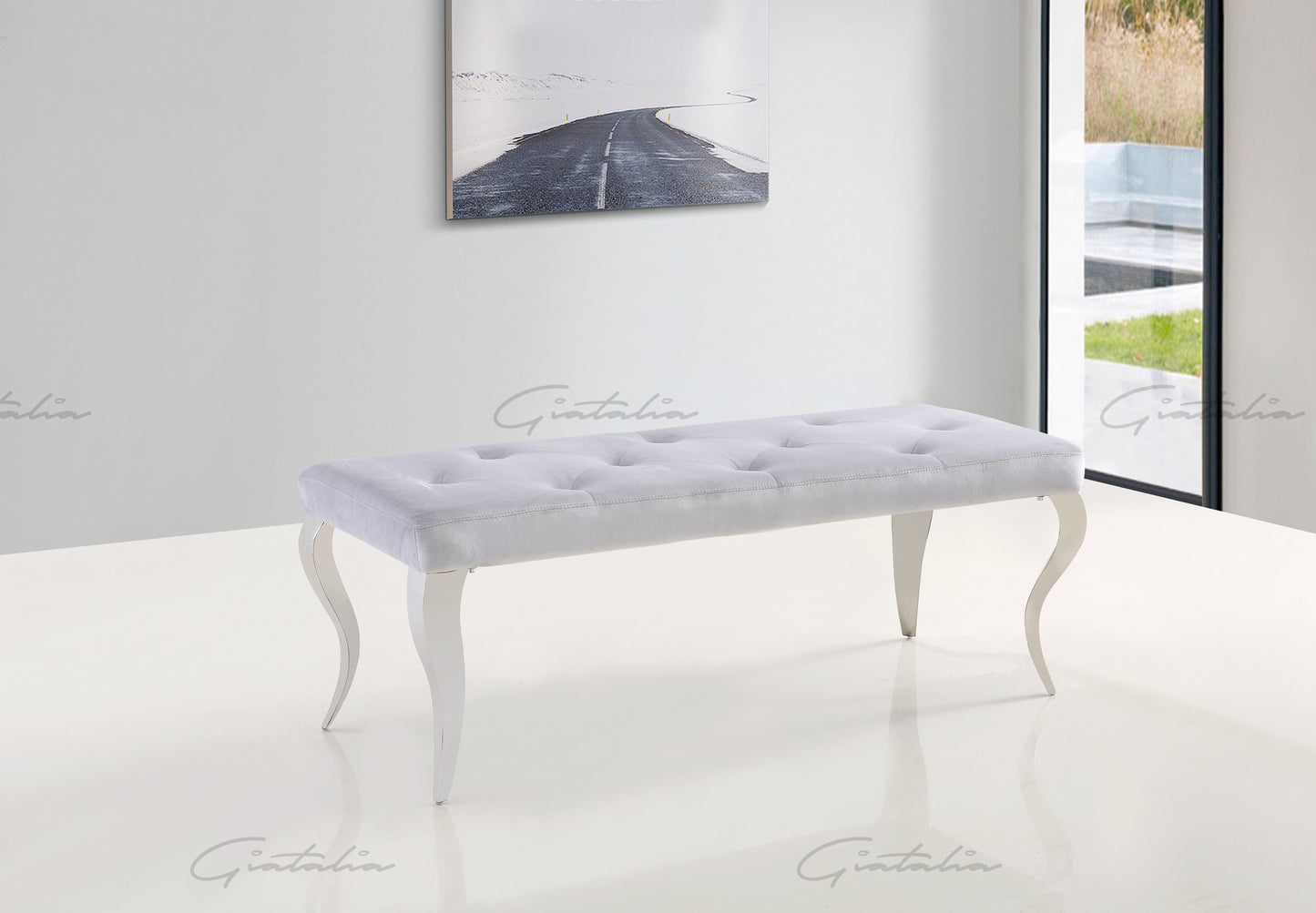 Lia Grey/Silver Velvet Dining Bench