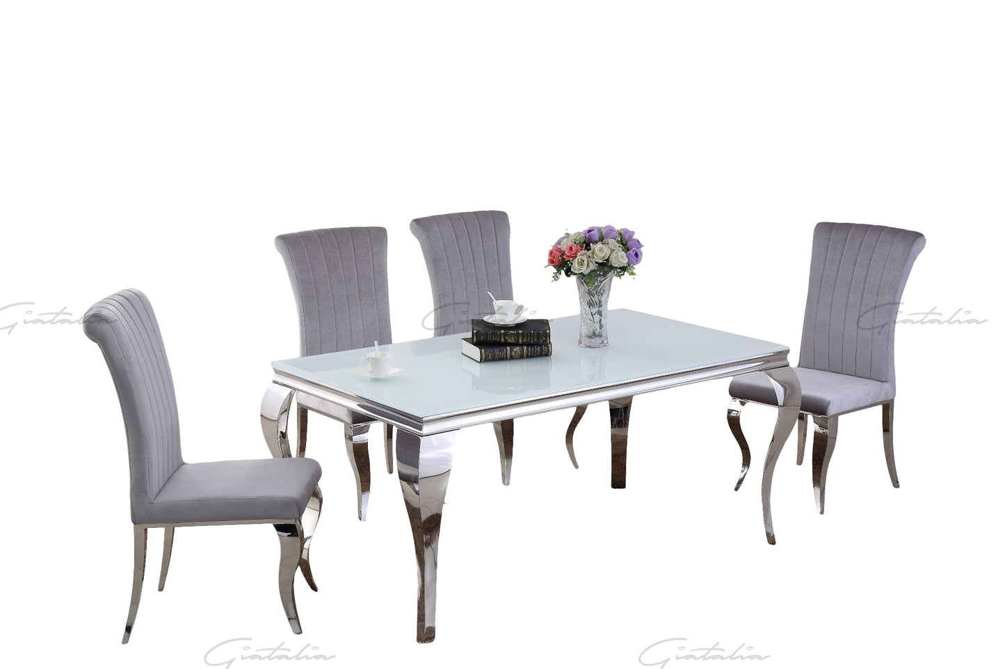 Louis WHITE Glass Top Dining Table 160cm x 90cm