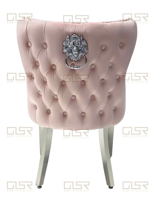 Valentina Pink Velvet Lion Knocker Dining Chair