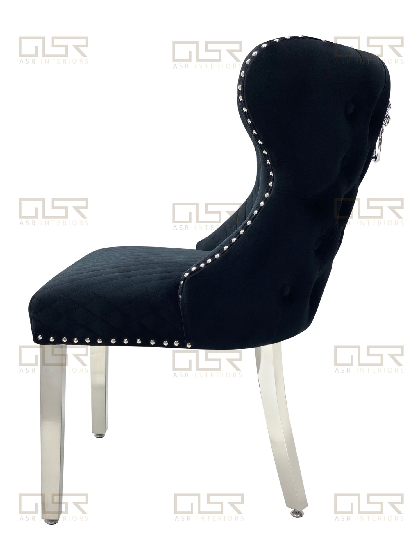 Valentina Black Velvet Lion Knocker Dining Chair