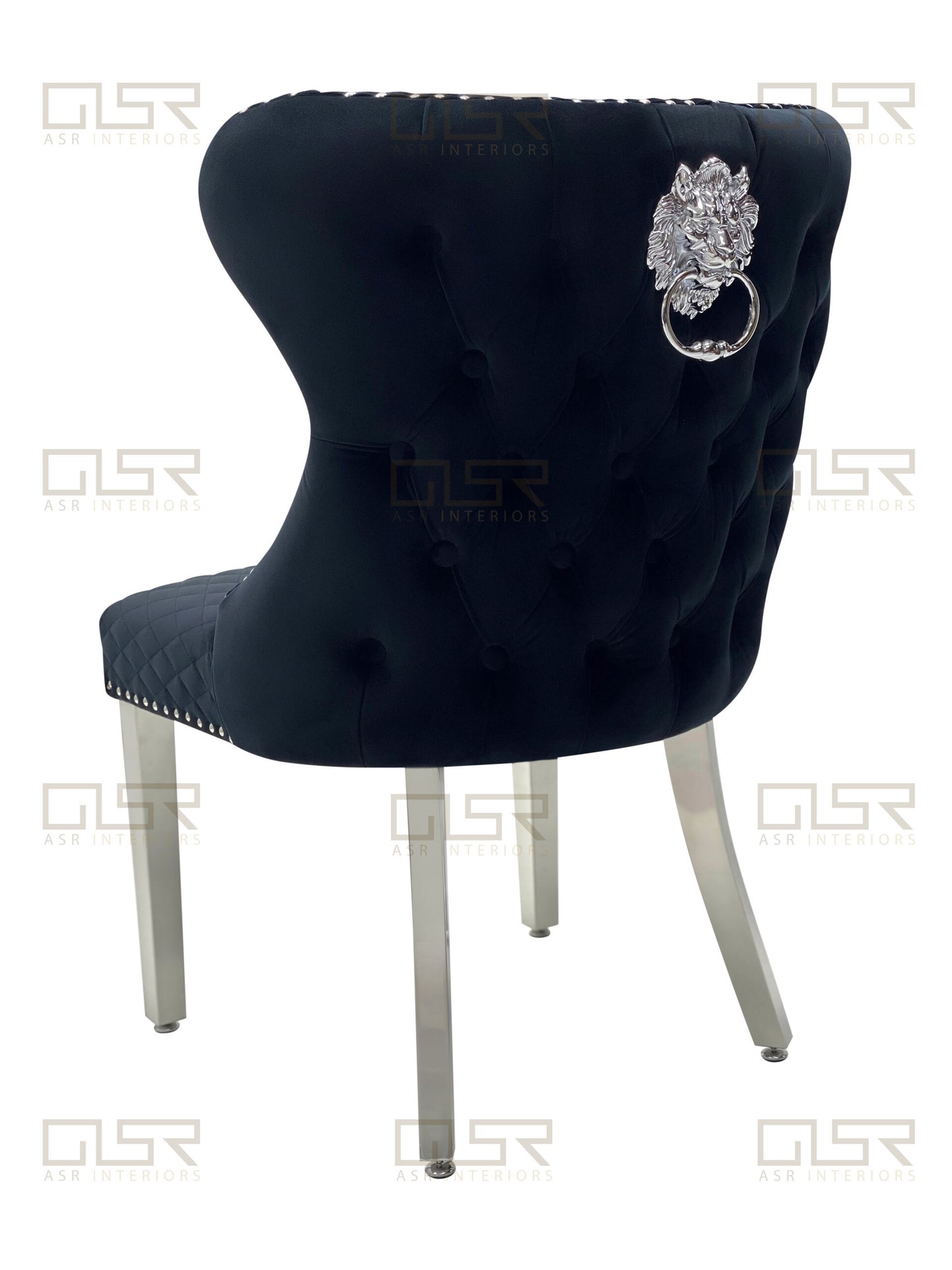 Valentina Black Velvet Lion Knocker Dining Chair