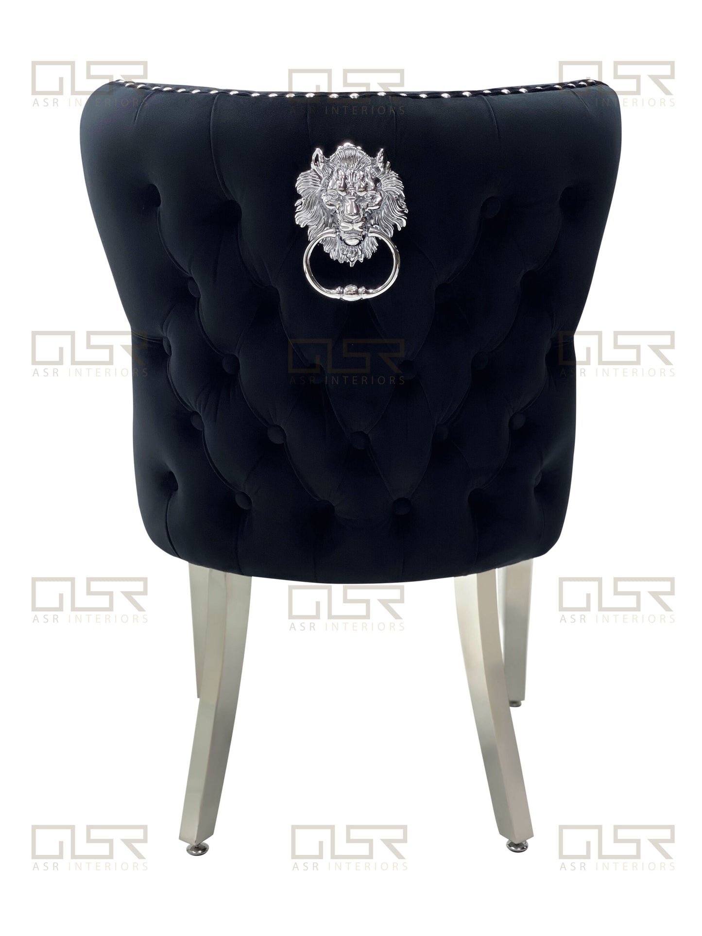 Valentina Black Velvet Lion Knocker Dining Chair
