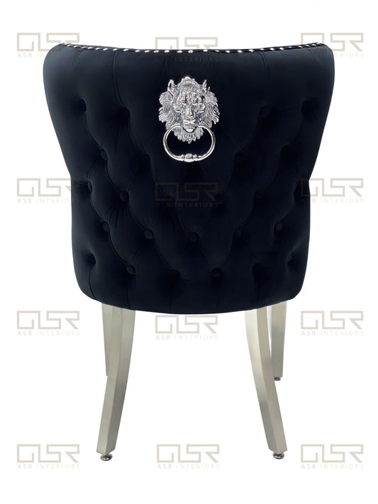 Valentina Black Velvet Lion Knocker Dining Chair
