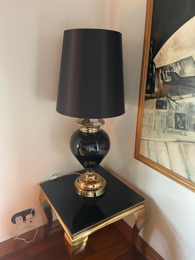 Louis Gold Lamp/Side Table with Black Glass Top (60cm x 60cm)