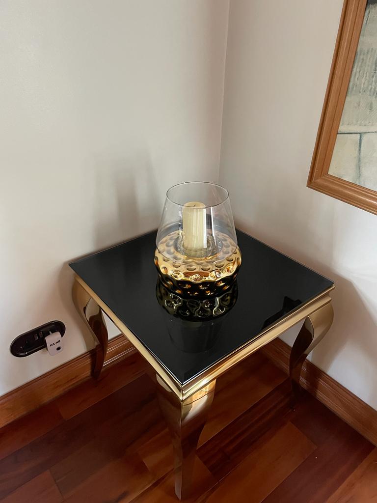 Louis Gold Lamp/Side Table with Black Glass Top (60cm x 60cm)