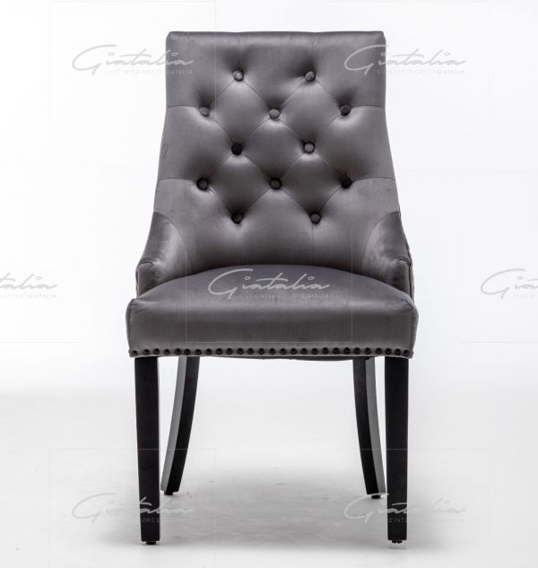 Dark Grey French Velvet Dining Chair