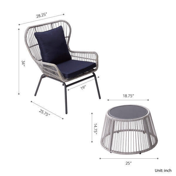 3 Piece Patio Wicker Bistro set