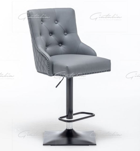 PU Leather Button Back Bar Stool - Grey