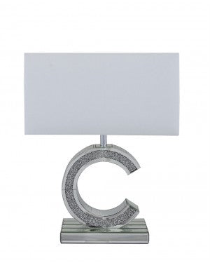 Small Crushed Diamond Mirror 'C' Table Lamp With White Shade