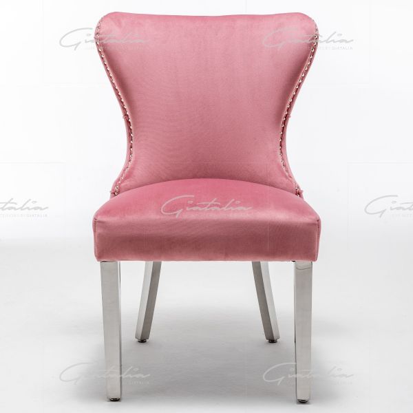 Camilla Blush Pink French Plush Tufted Winged Velvet Dining Chair