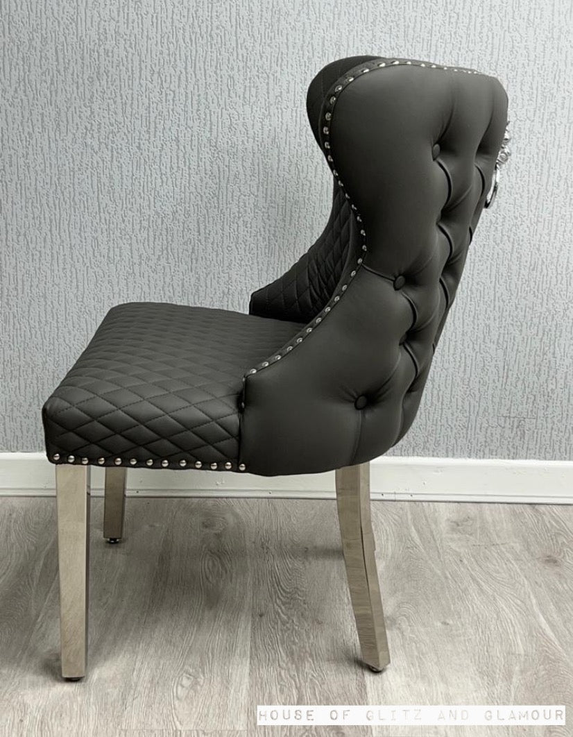 Valentina Grey Pu Lion Knocker Dining Chair