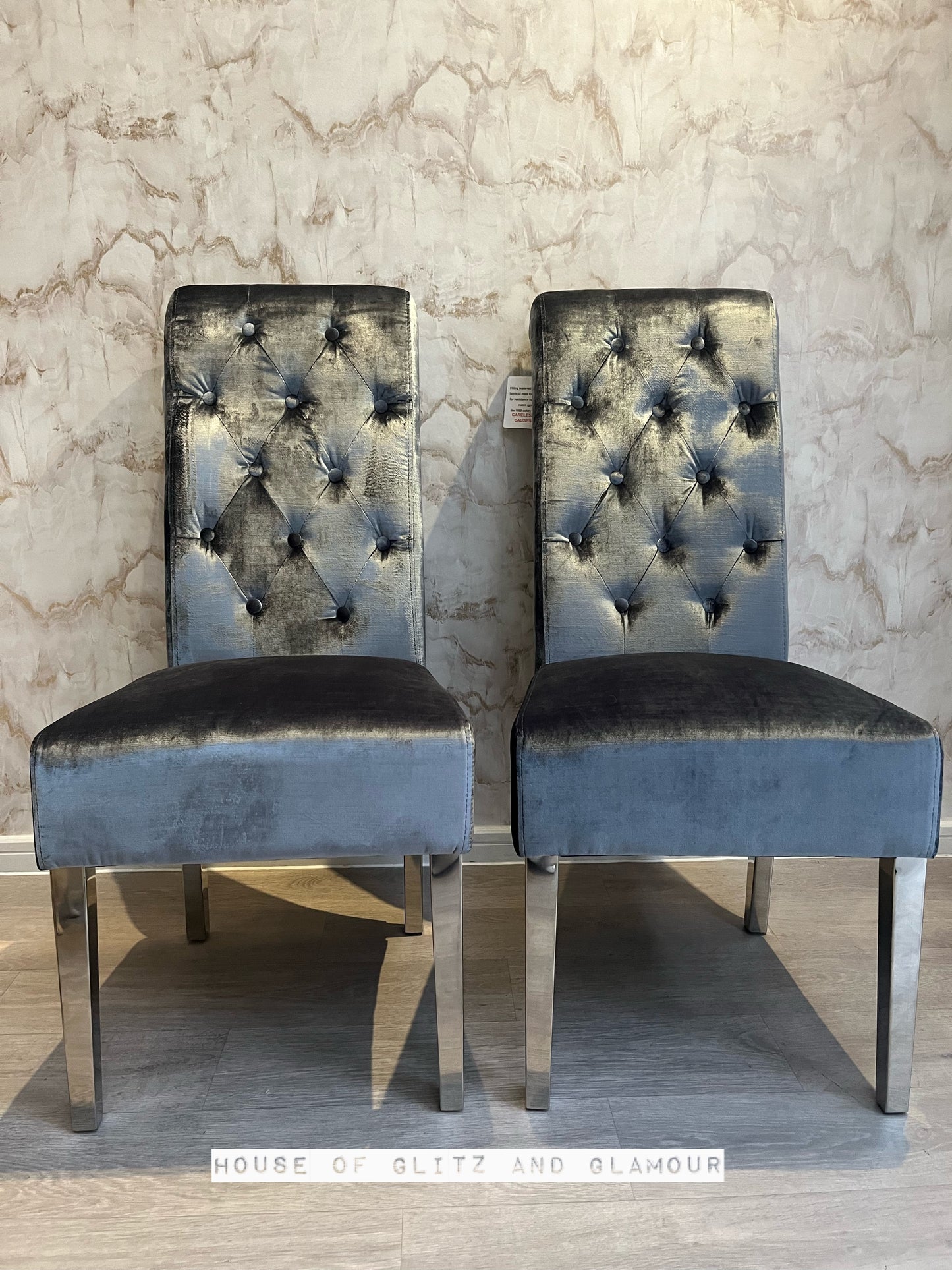 Lou Lou High Back Silver Shimmer Velvet Lion Knocker Back Dining Chair