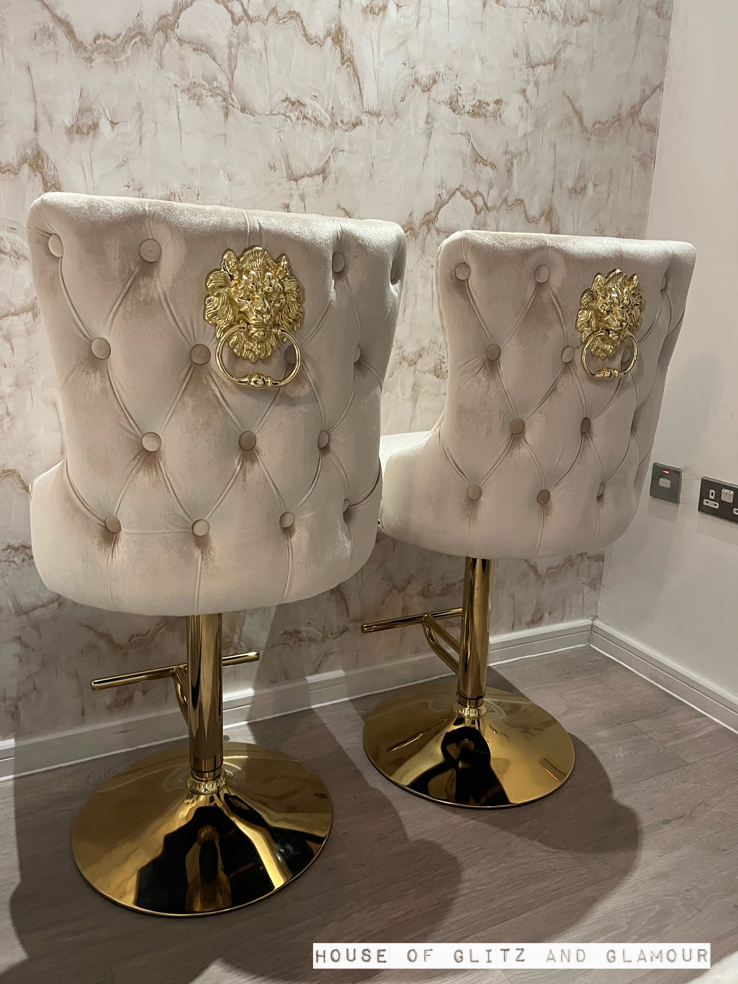 Giselle Cream Gold Velvet Lion Knocker Bar Stool