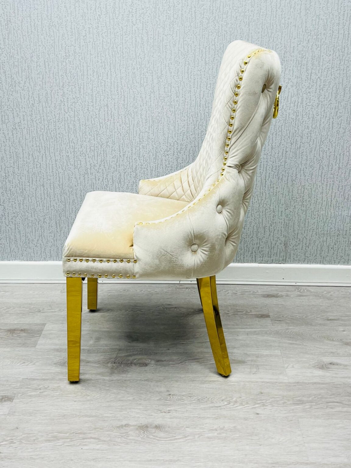 Giselle Cream Gold Velvet Ring Knocker Dining Chair