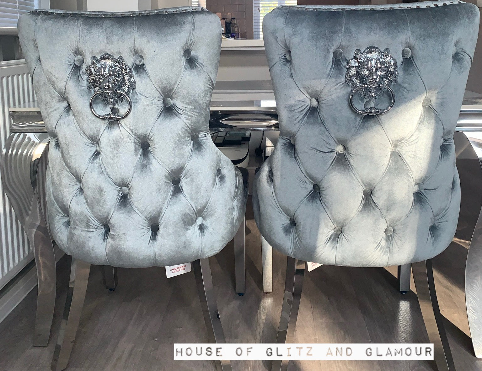 Giselle Grey Silver Lion Knocker Dining Chair – The House Of Glitz