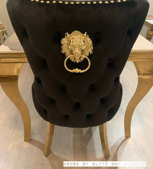 Giselle Black Gold Lion Knocker Dining Chair