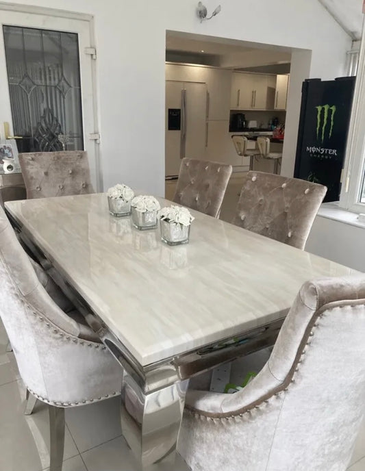 Louis Cream Marble & Chrome / Stainless Steel Dining Table