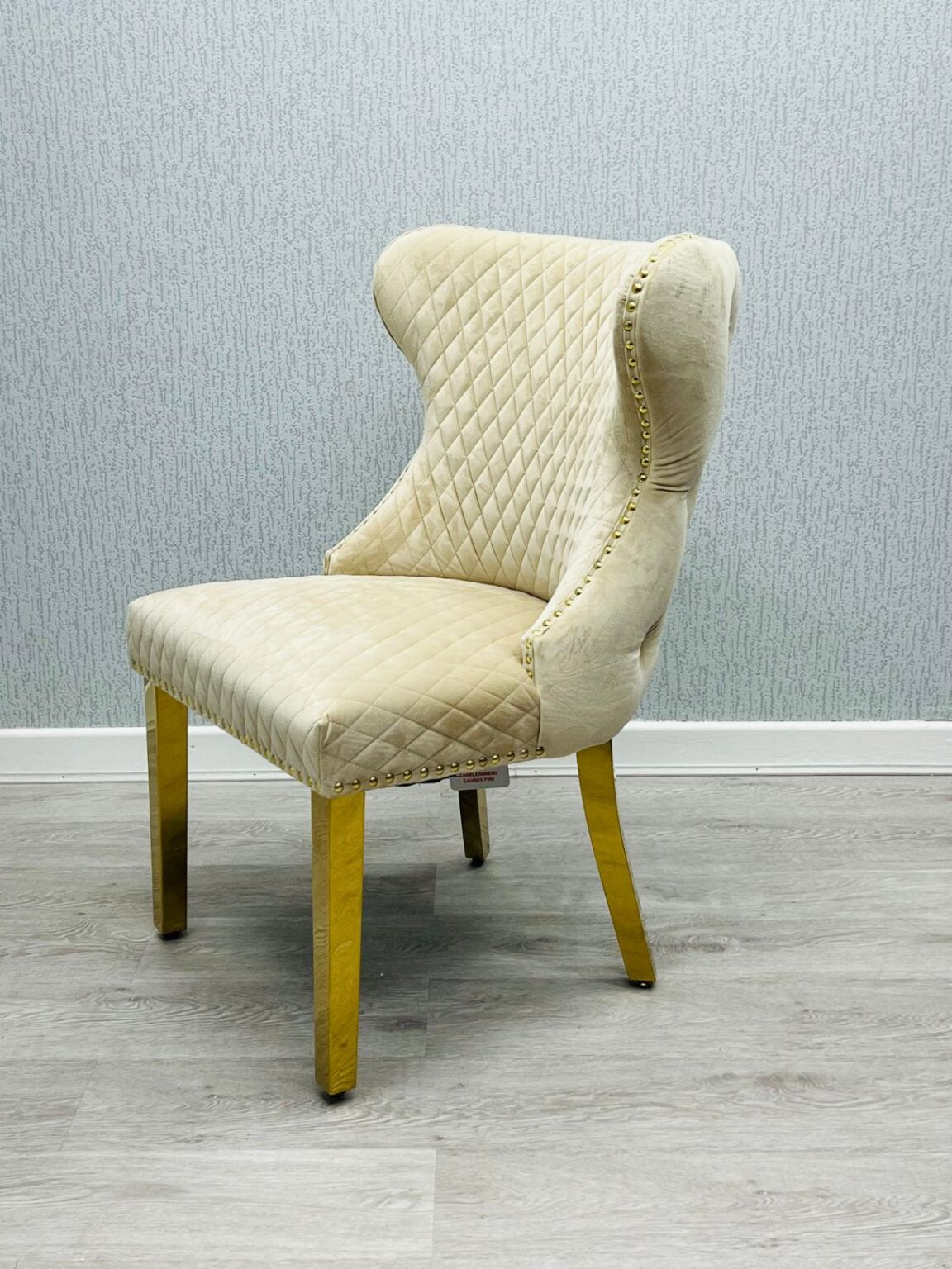 Valentina Cream & Gold Velvet Ring Knocker Dining Chair