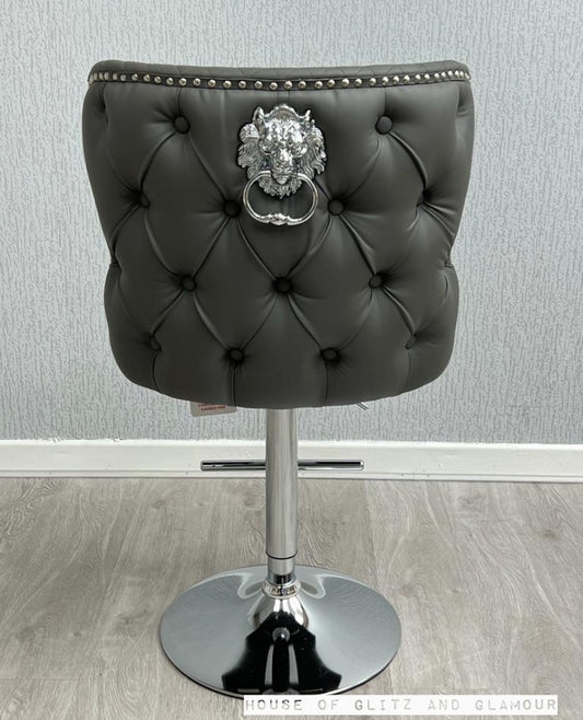 Valentina Grey PU Lion Knocker Bar Stool