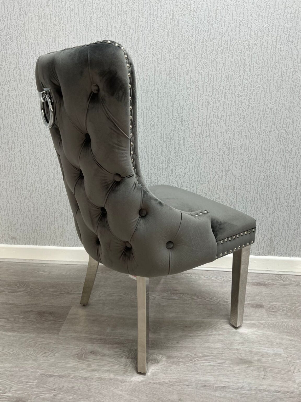 Giselle Dark Grey & Chrome Velvet Ring Knocker Dining Chair