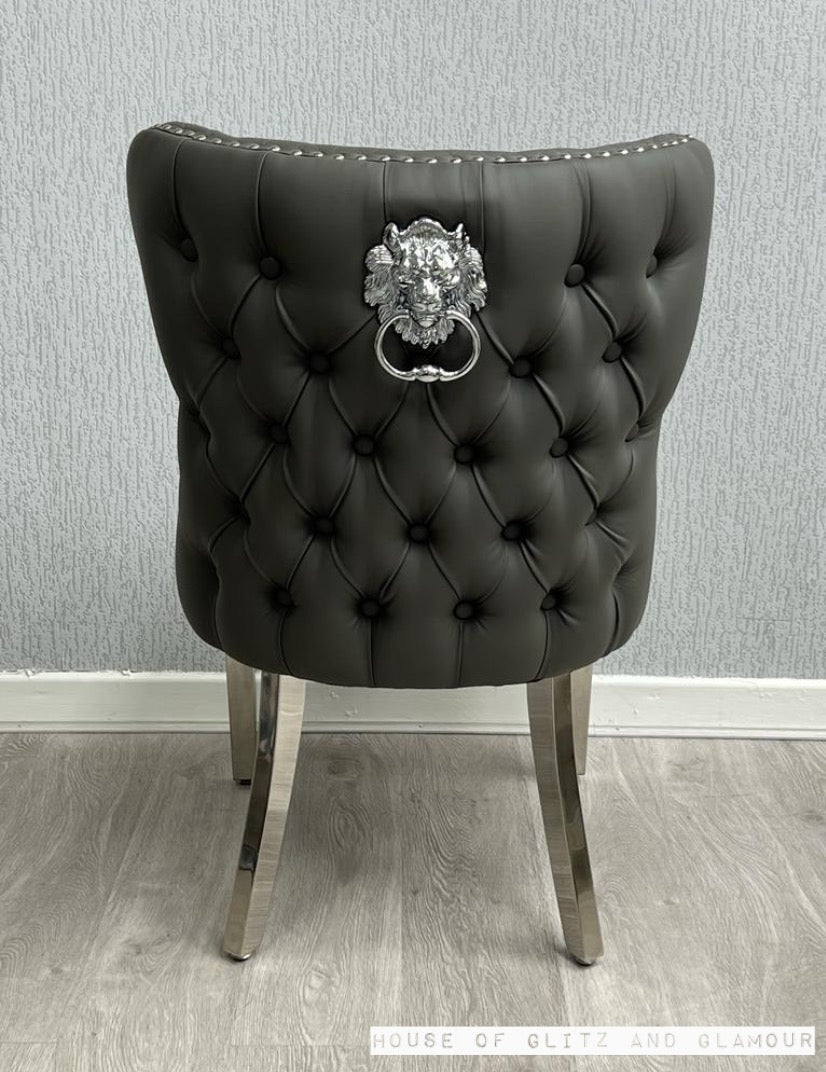Valentina Grey Pu Lion Knocker Dining Chair