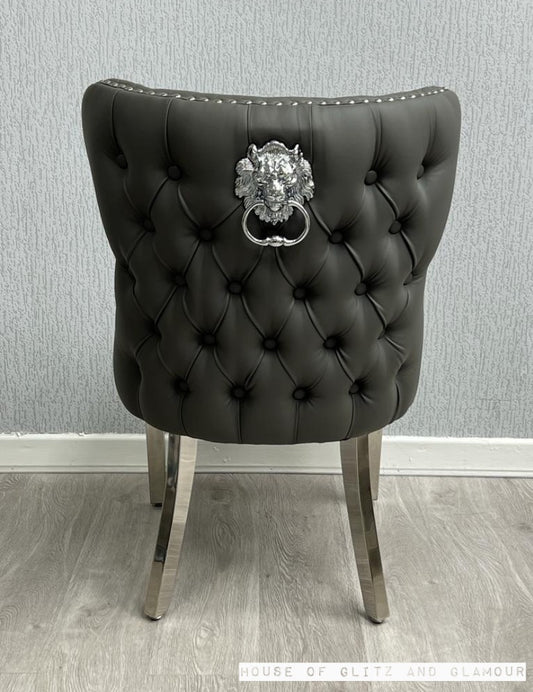 Valentina Grey Pu Lion Knocker Dining Chair