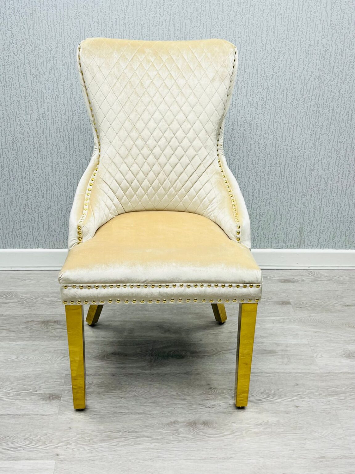 Giselle Cream Gold Velvet Ring Knocker Dining Chair
