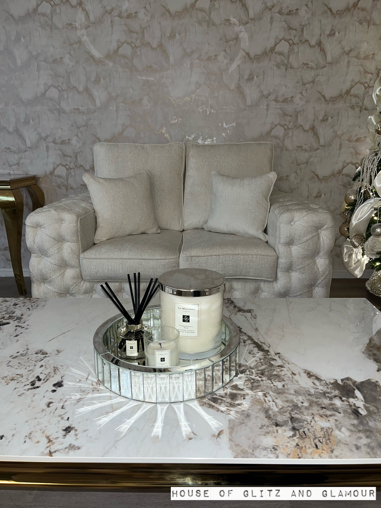 Silver Round Mirror Tray - Small