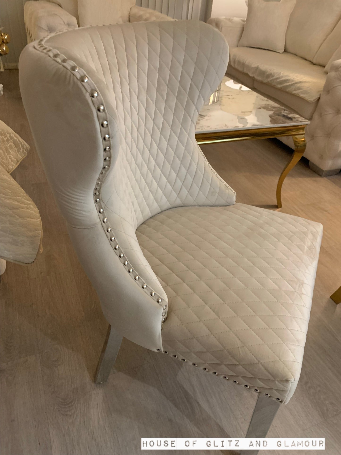 Valentina Cream Velvet Lion Knocker Dining Chair