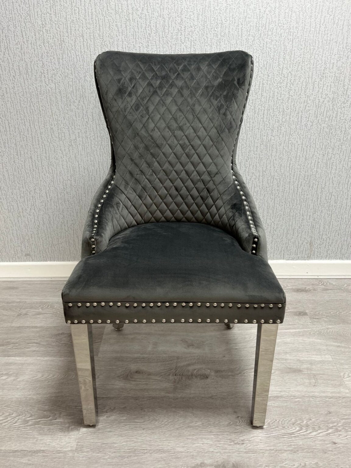 Giselle Dark Grey & Chrome Velvet Ring Knocker Dining Chair