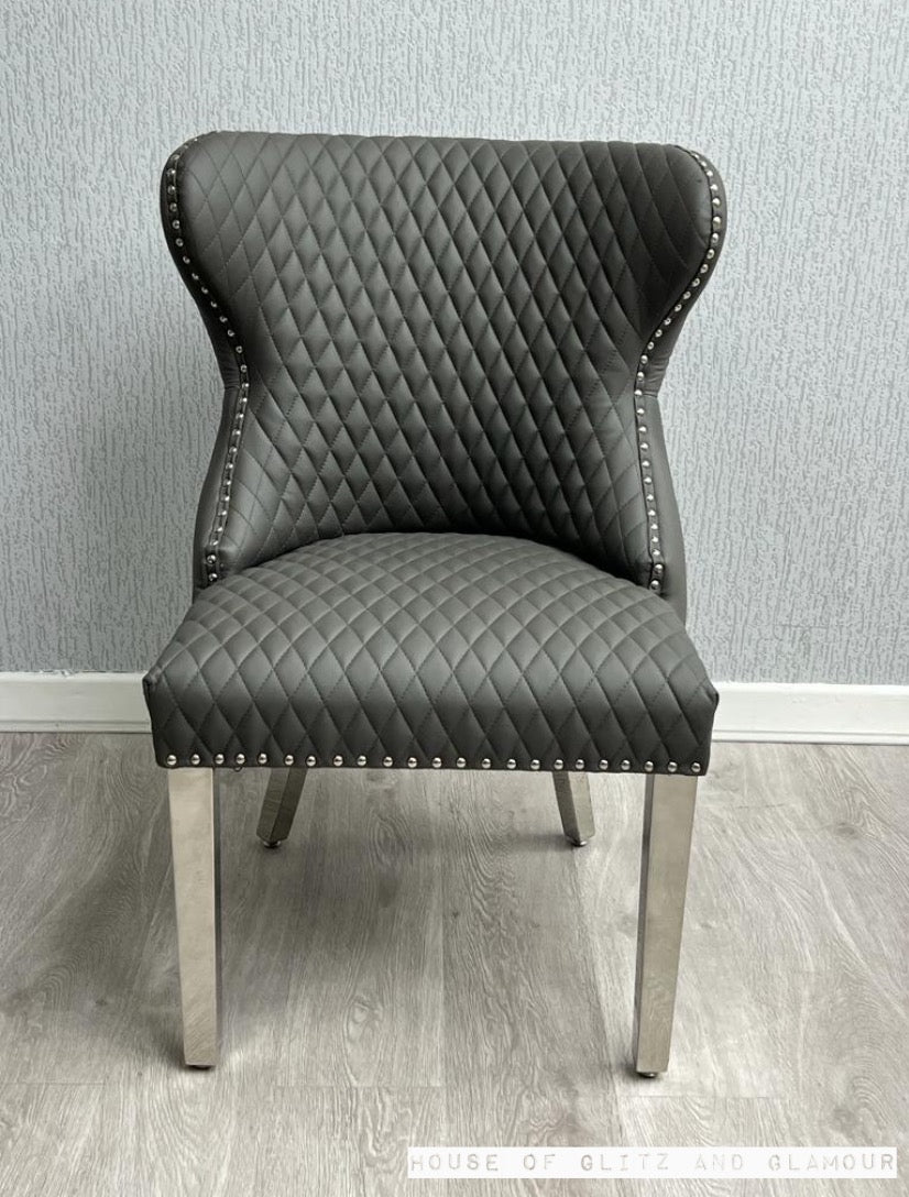 Valentina Grey Pu Lion Knocker Dining Chair
