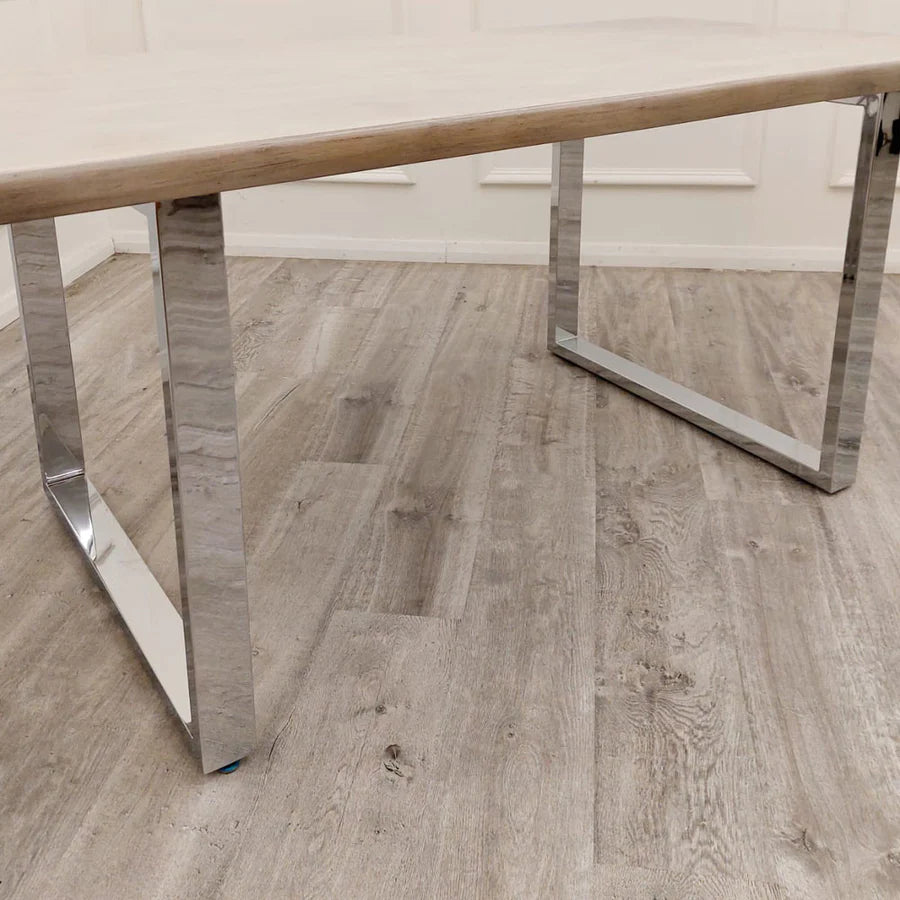 Halo 1.8 Dining Table Solid Light Pine wood with Chrome Metal Legs
